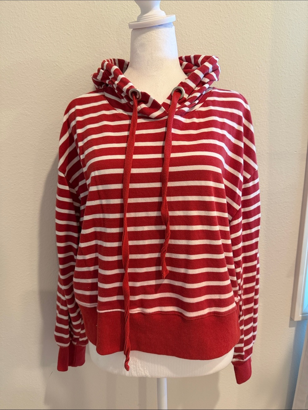 Vici Red and White Striped Hoodie Sweater